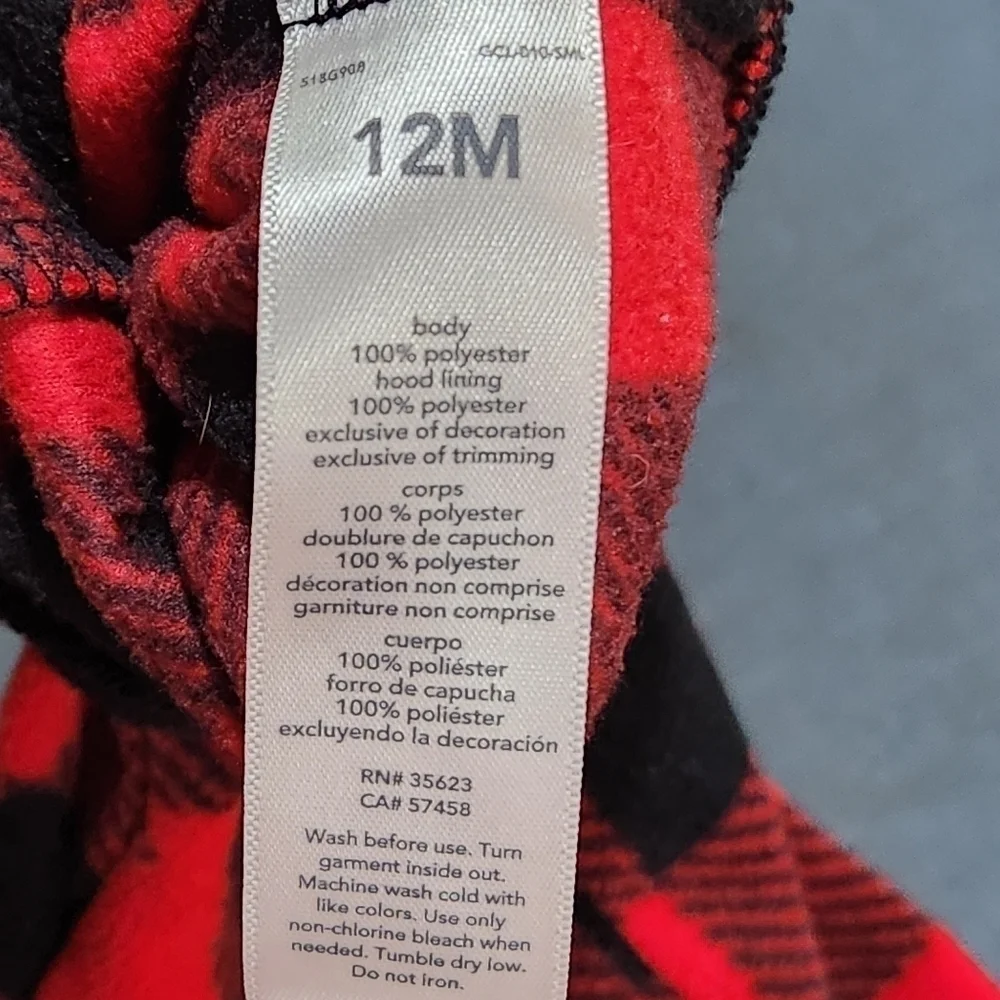 Carter's Baby Fleece Jumpsuit Buffalo Plaid Hooded Zip-Up Size 12M